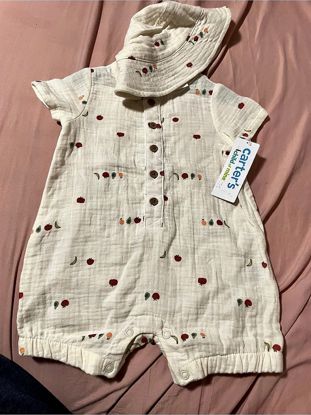 NWT Carter's Baby Fruit Print Romper & Matching Hat 3-6 months Boys/Girls. 1pc